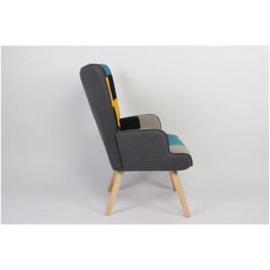 Πολυθρόνα ArteLibre BRIAR Κίτρινο/Μπλε Patchwork Ύφασμα/Ξύλο 73x69x96cm - Image 12