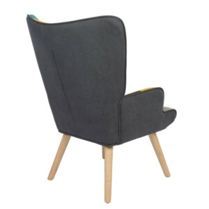 Πολυθρόνα ArteLibre BRIAR Κίτρινο/Μπλε Patchwork Ύφασμα/Ξύλο 73x69x96cm - Image 4