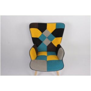 Πολυθρόνα ArteLibre BRIAR Κίτρινο/Μπλε Patchwork Ύφασμα/Ξύλο 73x69x96cm - Image 6