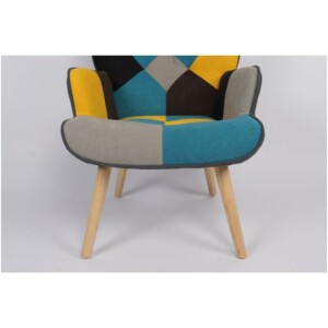 Πολυθρόνα ArteLibre BRIAR Κίτρινο/Μπλε Patchwork Ύφασμα/Ξύλο 73x69x96cm - Image 9