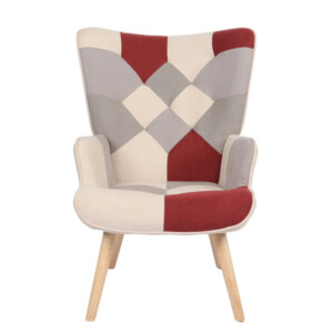 Πολυθρόνα ArteLibre BRIAR Μπορντό/Γκρι Patchwork Ύφασμα/Ξύλο 73x69x96cm - Image 3