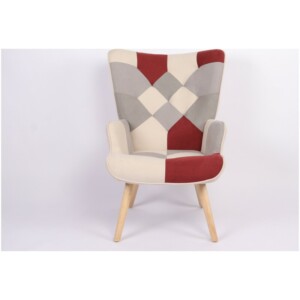 Πολυθρόνα ArteLibre BRIAR Μπορντό/Γκρι Patchwork Ύφασμα/Ξύλο 73x69x96cm - Image 5