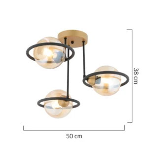 Φωτιστικό Κρεμαστό ArteLibre CAELUM Τρίφωτο Μαύρο/Χρυσό Μέταλλο/Γυαλί 50x38cm - Image 2