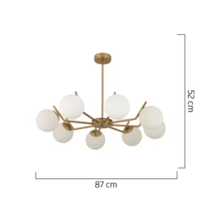Φωτιστικό Κρεμαστό ArteLibre CRATER Οχτάφωτο Χρυσό/Λευκό Μέταλλο/Γυαλί 87x52cm - Image 2