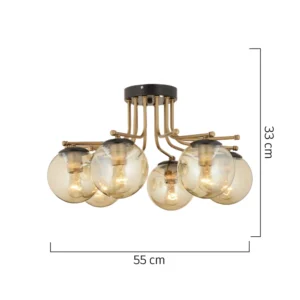 Φωτιστικό Οροφής ArteLibre NORMA Εξάφωτο Χρυσό/Μελί Μέταλλο/Γυαλί 55x33cm - Image 2
