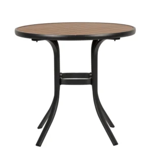 Τραπέζι Κήπου ArteLibre SANAAG Μαύρο/Καρυδί Αλουμίνιο/Ξύλο Φ80x73cm - Image 2