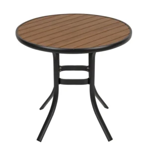 Τραπέζι Κήπου ArteLibre SANAAG Μαύρο/Καρυδί Αλουμίνιο/Ξύλο Φ80x73cm - Image 3