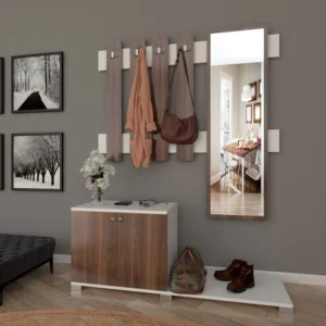 Έπιπλο Εισόδου ArteLibre Με Καθρέπτη BAKARI Καρυδί Μοριοσανίδα/Γυαλί 130x30x177cm - Image 2