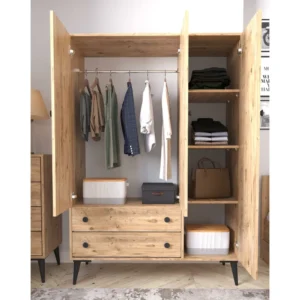 Ντουλάπα Τρίφυλλη ArteLibre AMARI Δρυς Μοριοσανίδα 123.5x48x180cm - Image 3