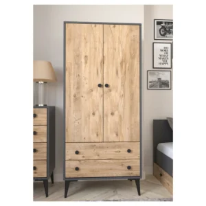 Ντουλάπα Δίφυλλη ArteLibre AMARI Ανθρακί/Δρυς Μοριοσανίδα 82x48x180cm - Image 2