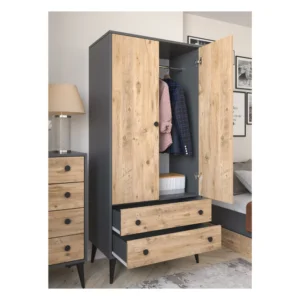 Ντουλάπα Δίφυλλη ArteLibre AMARI Ανθρακί/Δρυς Μοριοσανίδα 82x48x180cm - Image 3