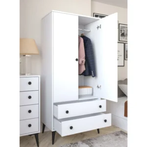 Ντουλάπα Δίφυλλη ArteLibre AMARI Λευκό Μοριοσανίδα 82x48x180cm - Image 3