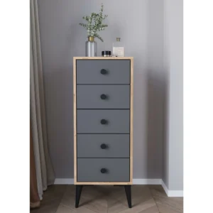 Συρταριέρα ArteLibre AMARI Δρυς/Ανθρακί Μοριοσανίδα 43x43x114cm - Image 2