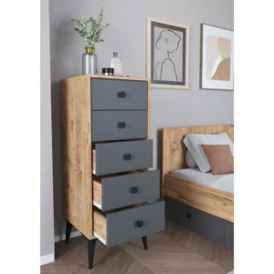 Συρταριέρα ArteLibre AMARI Δρυς/Ανθρακί Μοριοσανίδα 43x43x114cm - Image 3