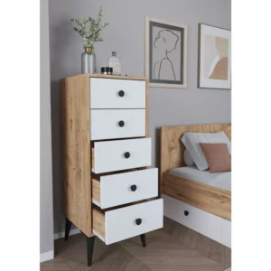 Συρταριέρα ArteLibre AMARI Δρυς/Λευκό Μοριοσανίδα 43x43x114cm - Image 3