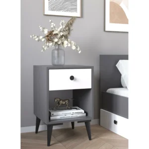 Κομοδίνο ArteLibre AMARI Ανθρακί/Λευκό Μοριοσανίδα 43x43x67.5cm - Image 2