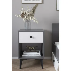 Κομοδίνο ArteLibre AMARI Ανθρακί/Λευκό Μοριοσανίδα 43x43x67.5cm - Image 3