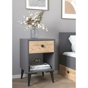 Κομοδίνο ArteLibre AMARI Ανθρακί/Δρυς Μοριοσανίδα 43x43x67.5cm - Image 2