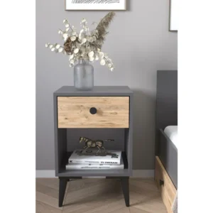 Κομοδίνο ArteLibre AMARI Ανθρακί/Δρυς Μοριοσανίδα 43x43x67.5cm - Image 3