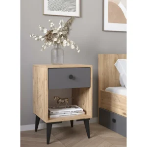 Κομοδίνο ArteLibre AMARI Δρυς/Ανθρακί Μοριοσανίδα 43x43x67.5cm - Image 2