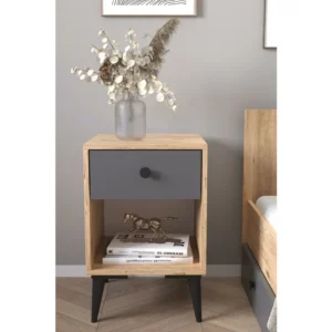 Κομοδίνο ArteLibre AMARI Δρυς/Ανθρακί Μοριοσανίδα 43x43x67.5cm - Image 3