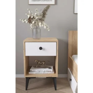 Κομοδίνο ArteLibre AMARI Δρυς/Λευκό Μοριοσανίδα 43x43x67.5cm - Image 3