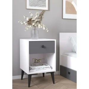 Κομοδίνο ArteLibre AMARI Λευκό/Ανθρακί Μοριοσανίδα 43x43x67.5cm - Image 2