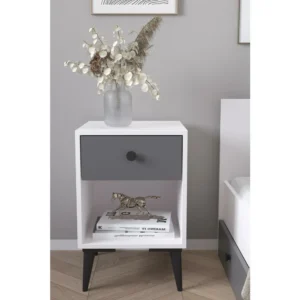 Κομοδίνο ArteLibre AMARI Λευκό/Ανθρακί Μοριοσανίδα 43x43x67.5cm - Image 3