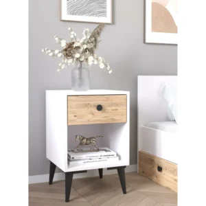 Κομοδίνο ArteLibre AMARI Λευκό/Δρυς Μοριοσανίδα 43x43x67.5cm - Image 2