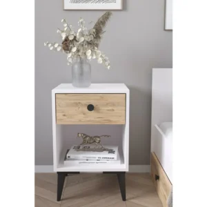 Κομοδίνο ArteLibre AMARI Λευκό/Δρυς Μοριοσανίδα 43x43x67.5cm - Image 3