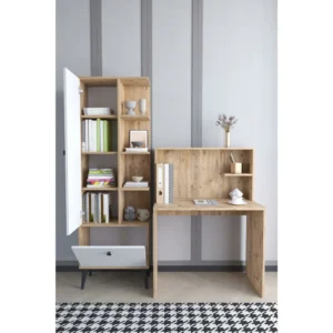 Γραφείο Με Ράφια ArteLibre DIALLO Δρυς/Λευκό Μοριοσανίδα 150x50x123cm - Image 2