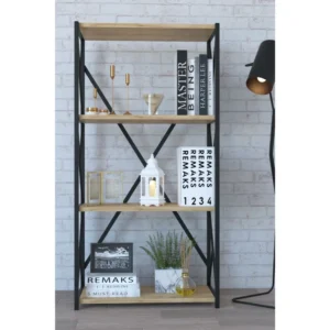 Βιβλιοθήκη ArteLibre IKE Δρυς/Μαύρο Μοριοσανίδα/Μέταλλο 70x34x114.5cm - Image 2