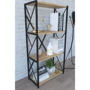 Βιβλιοθήκη ArteLibre IKE Δρυς/Μαύρο Μοριοσανίδα/Μέταλλο 70x34x114.5cm - Image 3