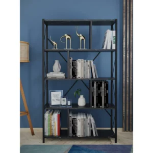 Βιβλιοθήκη ArteLibre JUMA Μαύρο Μοριοσανίδα/Μέταλλο 90x26x150cm - Image 2