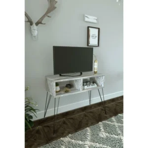 Έπιπλο Τηλεόρασης ArteLibre AMARA Όψη Μαρμάρου/Γκρι Μοριοσανίδα/Μέταλλο 72x30x58.6cm - Image 2