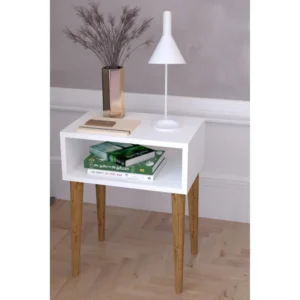 Κομοδίνο ArteLibre GANIRU Λευκό Μοριοσανίδα/Ξύλο 45x30x60cm - Image 2