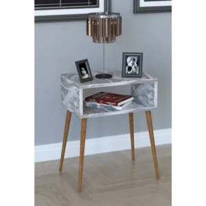 Κομοδίνο ArteLibre GANIRU Γκρι/Όψη Μαρμάρου Μοριοσανίδα/Ξύλο 45x30x60cm - Image 2