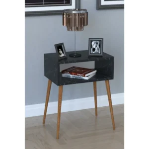 Κομοδίνο ArteLibre GANIRU Μαύρο/Όψη Μαρμάρου Μοριοσανίδα/Ξύλο 45x30x60cm - Image 2