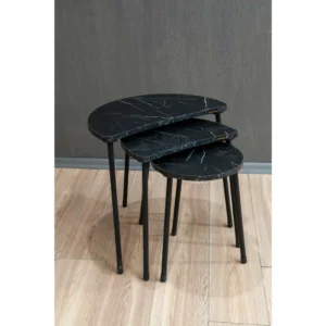 Τραπεζάκι Βοηθητικό ArteLibre JAMILAH Μαύρο/Όψη Μαρμάρου Μοριοσανίδα/Μέταλλο 55x34.5x51cm Σετ 3Τμχ - Image 2