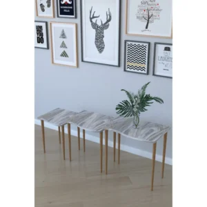 Τραπεζάκι Βοηθητικό ArteLibre NURU Γκρι/Όψη Μαρμάρου Μοριοσανίδα/Ξύλο 53x35x52/44x35x47/35x35x42cm Σετ 3Τμχ - Image 2