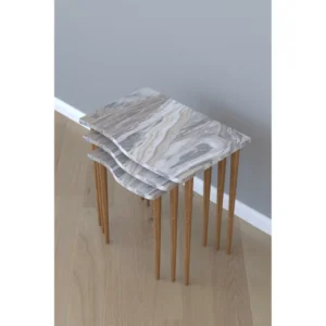 Τραπεζάκι Βοηθητικό ArteLibre NURU Γκρι/Όψη Μαρμάρου Μοριοσανίδα/Ξύλο 53x35x52/44x35x47/35x35x42cm Σετ 3Τμχ - Image 3