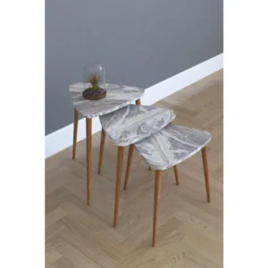 Τραπεζάκι Βοηθητικό ArteLibre ABIDEMI Γκρι/Όψη Μαρμάρου Μοριοσανίδα/Ξύλο 35x52/35x47/35x42cm Σετ 3Τμχ - Image 2