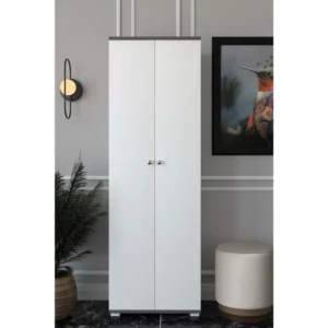 Ντουλάπι ArteLibre ROSELINE Λευκό/Ανθρακί Μοριοσανίδα 50x30x183cm - Image 2