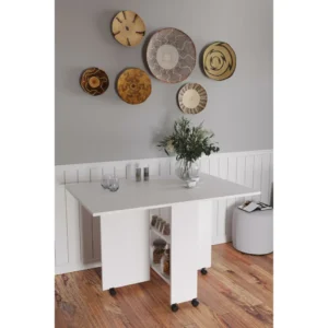 Τραπεζάκι Πτυσσόμενο ArteLibre Με Ροδάκια STANLEY Λευκό Μοριοσανίδα 120x80x73cm - Image 2