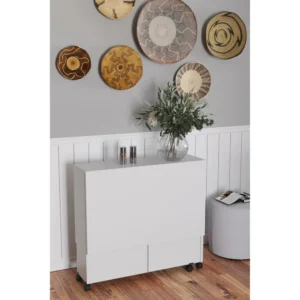 Τραπεζάκι Πτυσσόμενο ArteLibre Με Ροδάκια STANLEY Λευκό Μοριοσανίδα 120x80x73cm - Image 3