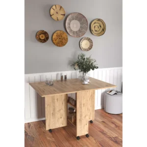 Τραπεζάκι Πτυσσόμενο ArteLibre Με Ροδάκια STANLEY Δρυς Μοριοσανίδα 120x80x73cm - Image 2