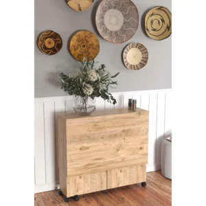 Τραπεζάκι Πτυσσόμενο ArteLibre Με Ροδάκια STANLEY Δρυς Μοριοσανίδα 120x80x73cm - Image 3