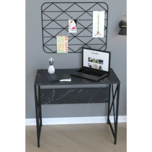 Γραφείο ArteLibre CASILDA Μαύρο/Όψη Μαρμάρου Μέταλλο/Μοριοσανίδα 75x90x45cm - Image 2