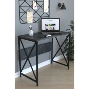 Γραφείο ArteLibre CASILDA Μαύρο/Όψη Μαρμάρου Μέταλλο/Μοριοσανίδα 75x90x45cm - Image 3