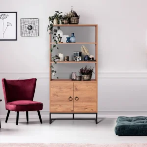 Βιτρίνα ArteLibre ASHER Φυσικό/Μαύρο Μέταλλο/Μοριοσανίδα 80x31x170cm - Image 2